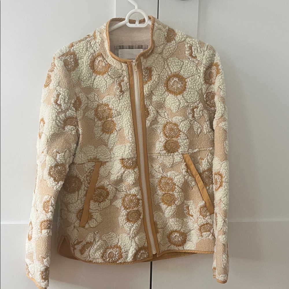 Anthropologie Cream and Mustard Yellow Sherpa Fleece Jacket